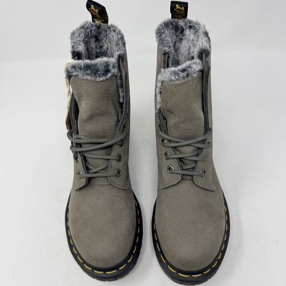 DR. MARTEN’S | NEW Serena Green Fur Lined Combat Boots Women’s Size 7 Men’s 5.5 - Picture 4 of 12